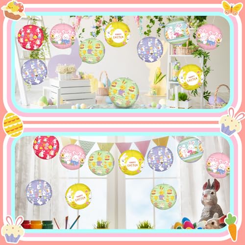 Image of Panelee 12 Pcs Easter Paper Hanging Lanterns Party Decorations 8 Inch Pastel Cute Bunny Round Lanterns for Easter Party Office Classroom Decorations Indoor Outdoor