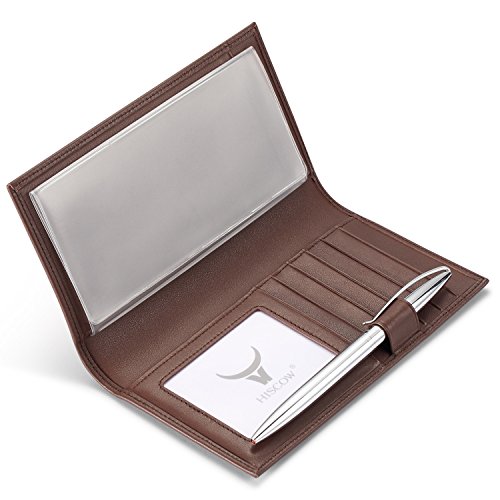 Image of HISCOW Soft Leather Checkbook Cover & Card Holder with Divider - Italian Calfskin, Brown, One Size, Contemporary