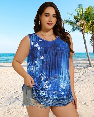 Image of Women Plus Size Tank Top Casual Summer Tops Loose Fit Sleeveless T Shirts Trendy Crewneck Tunic Tees 2026