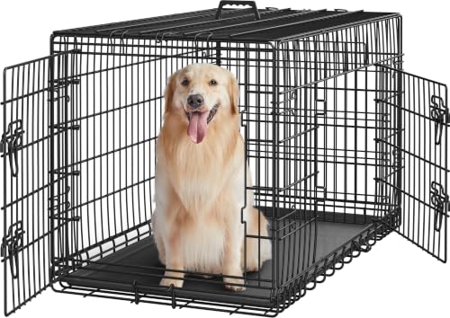 Image of Yaheetech 42inch Double Door Dog Crate w /Divider, Collapsible Metal Kennel