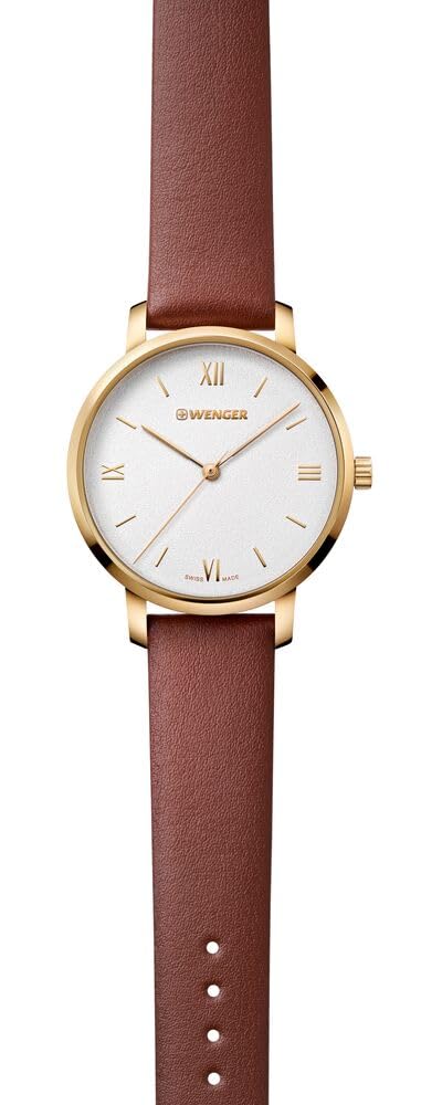 WENGER Damen Armbanduhr Lederarmband Metropolitan Donnissima Ø 38mm, Swiss Made, Analog Quarz, Wasserdicht bis 100m