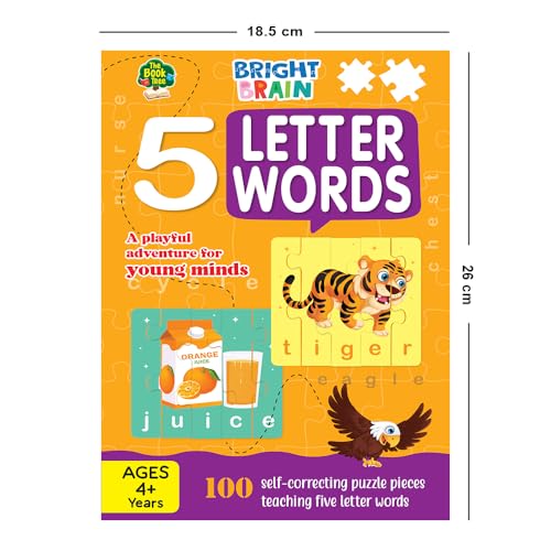 Image of THE BOOK TREE 4+ Years Bright Brain 5 Letter Words Puzzle - Learn to Spell 20 Four Letter Words 100 Pieces- Beautiful Colorful Pictures Age 4+ Gift Box By Majestic Book Club