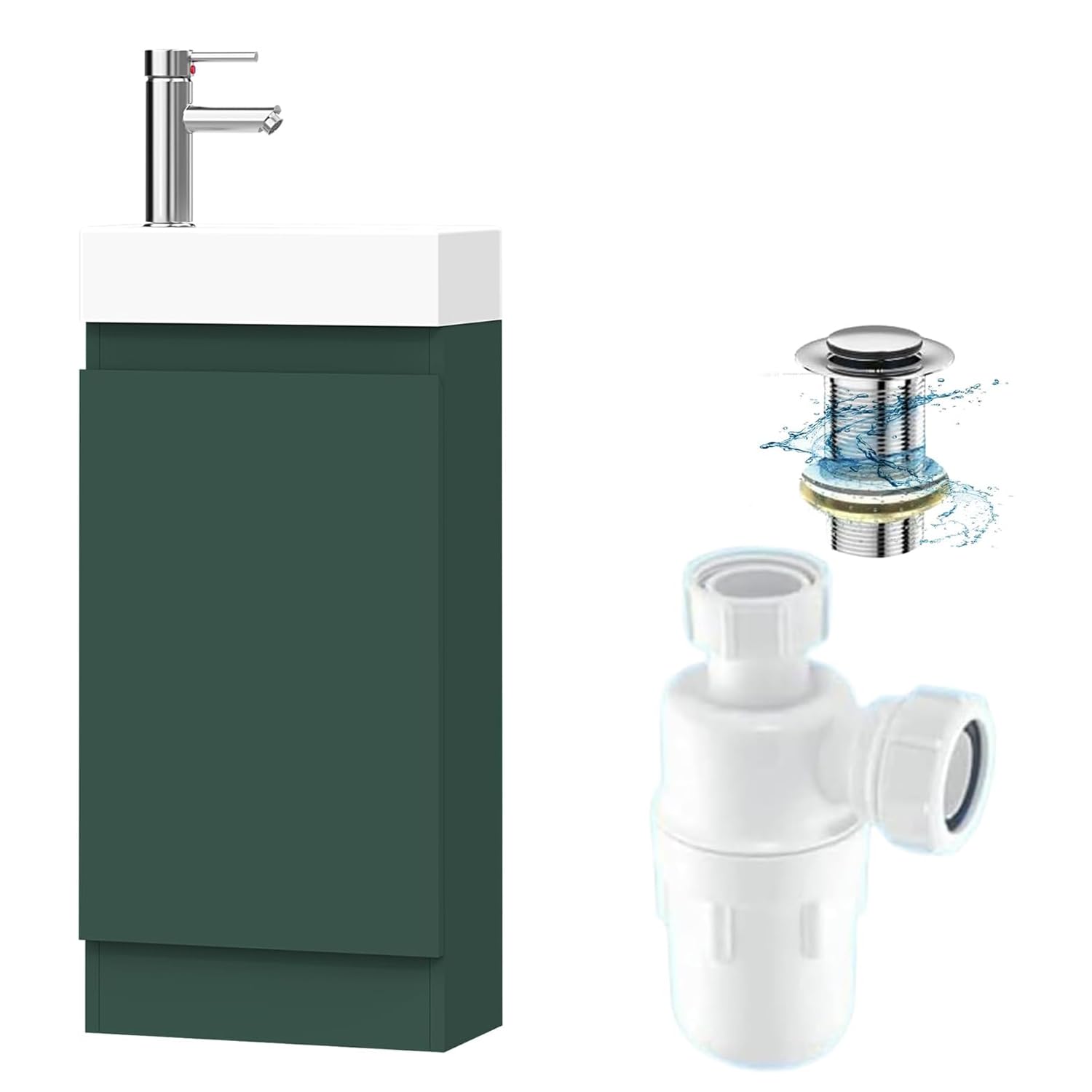 BELOFAY 400mm Under Sink Bathroom Cabinet Floor Standing Storage Cupboard Basin vanity Unit, 400mm Laquered Cloakroom vanity unit with basin, Trap and Waste, Tap not included (Denvor Green)
