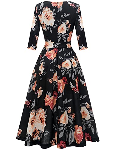Image of DRESSTELLS Cocktail Dresses for Women, Vintage Wedding Guest 3 /4 Sleeves Formal Church Tea Dress