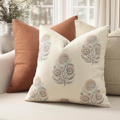 Image of Vintage Floral Print Euro Sham Pillow Covers 26x26 Set of 2 Patterned Accent Decorative Cushion Covers Modern Farmhouse Throw Pillow Covers for Bed Sofa Couch Chair Living Room Home Decor, Blush Pink