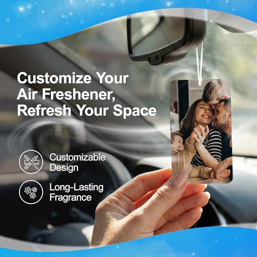 Image of Instafreshener Custom Hanging Air Freshener | Rounded Rectangle Horizontal | Custom Air Fresheners with Picture or Text for Car, Closet, Bathroom, Locker & Office Decor