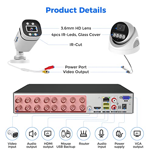 ［Expand To 16Ch+3Tb Hdd］Hiseeu 5Mp Wired Security Camera System 16Ch H.265+ 16Ch 5Mp Surveillance Dvr 8Pcs Outdoor&Indoor Cameras Face/Vehicle/Motion Detection Night Vision 24/7 Record Remote Access #TOP7