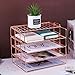 Nugorise Stackable File Tray, 4 Tier Paper Organizer Tray, Wire Desk File Sorter Shelf for Mail, Magazine, Document, Folder, Book and More (Rose Glod)