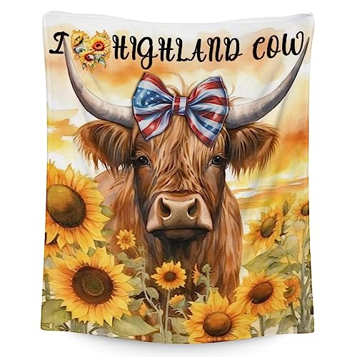 Mercuryelf Highland Cow Throw Blanket - Soft, Fuzzy & Warm - 60x80 Inches Flannel Blankets for Bed, Couch - Colorful Rustic Throws Gift for Women, Men