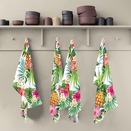 Slhkpns D-G265721245P598C638S1305 Tropical Pineapple Flora Kitchen Dish Towel Set Of 4,Summer Palm Fronds Flowers 18X28In Absorbent Dishcloth Reusable Cleaning Cloths thumb #4