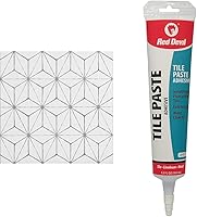 Vista 1 de FloorPops FP2481 Kikko Peel Stick - Azulejos de piso, blanco y blanco roto y rojo Devil 0497 Adhesivo para azulejos, 1 paquete, blanco