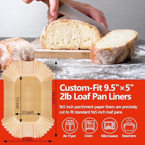 Image of 200 PCS Loaf Pan Liners, 9x5 Inch Loaf Pan Liners Baking Bread, Non-Stick Pre-Formed Parchment Paper for Bread Pan, Ideal Disposable Loaf Breads Liners