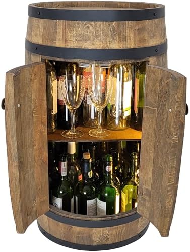 Weeco Tonneau Bar En Bois Avec Éclairage LED RGB – Casier à Vin Avec 2 Étagères Et Porte-Bouteilles – Bar Meuble Rustique – 80x50cm – Marron Foncé