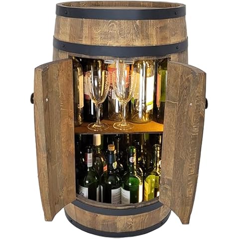 Wooden Barrel Bar Cabinet with LED Lighting Cover