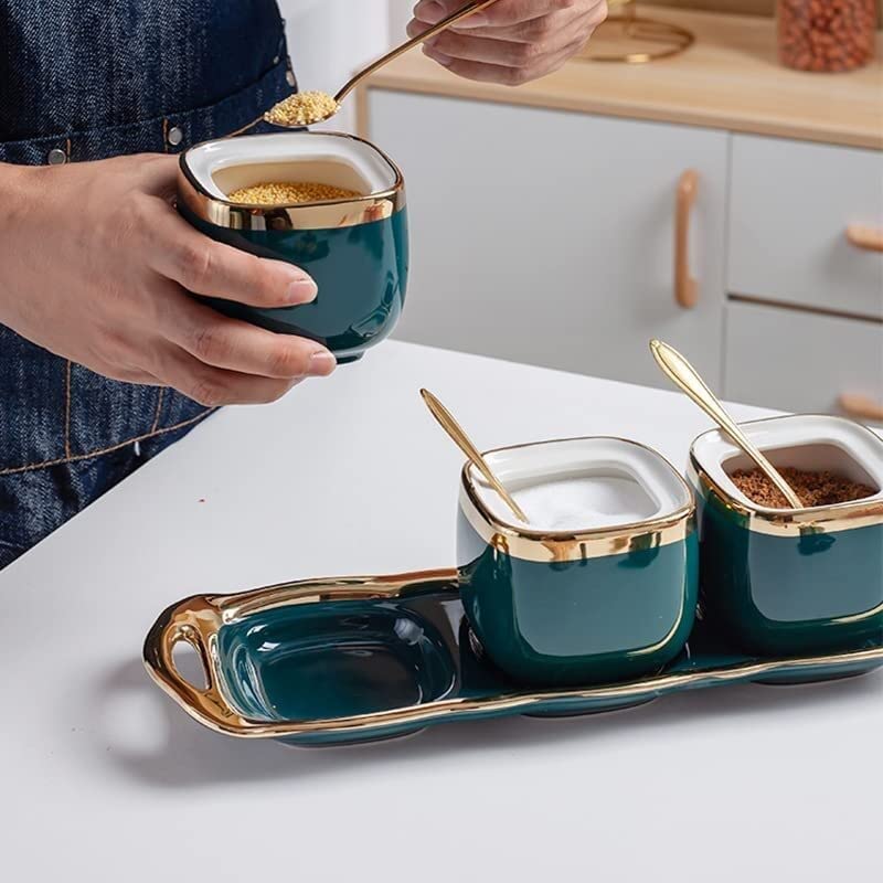 Salzstreuer-Topfset für die Küche, Keramik, Zucker- und Sahnetöpfe, Gewürzset, komplettes Set mit gewerblicher Gewürzbox für den Haushalt (Farbe: B)