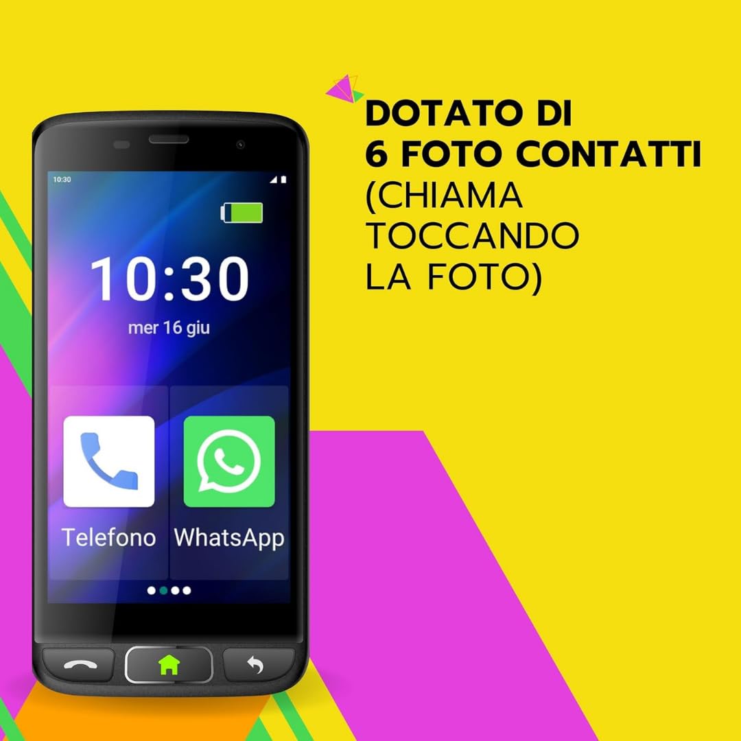 SAIET - Cellulare Smart Senior STS502 - Telefono Per Anziani 4G e Bluetooth -Tasti e Lettere Grandi - Smartphone con Whatsapp e SOS - Cover in Silicone Inclusa - Nero