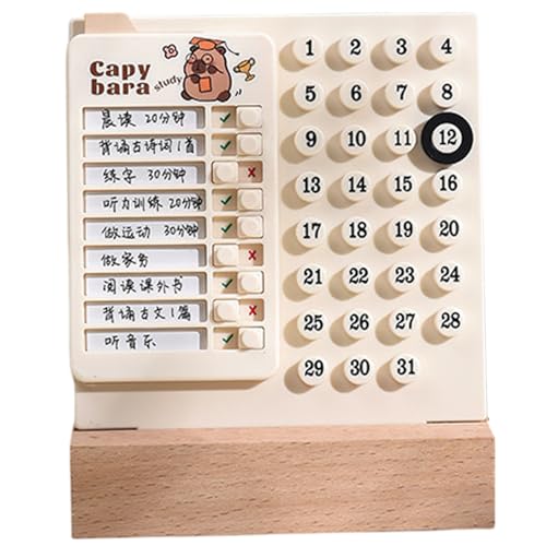Tabla de tareas ideal para niños de 5, 3 x 7, 1 pulgadas, tablero de lista de verificación de capibara con calendario perpetuo, tablero de tareas con 26 cartulinas en blanco, ideal para el aula escol
