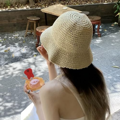 Image of Womens Floppy Straw Sun Hat Packable Wide Brim Summer Beach Hat Foldable Crochet Bucket Hats