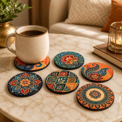 Image of Zesta Coasters for Cups Set of 6 / Wooden Coasters for Bar Accessories for Home /Tea Coaster Set of 6 / Waterproof Dining Table Decor Glass Cover