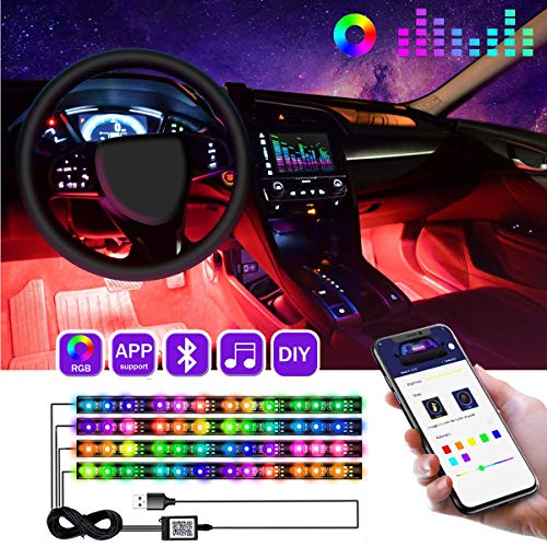 LED Interior Car Lights Bluetooth APP Controller, Ajaol 4pcs 48 LED USB DC