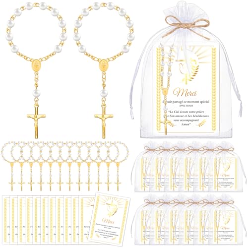 iZoeL Cadeau de Merci Lot 12 Chapelet en Acrylique Perles Artificielles Cartes de Merci Sacs en...