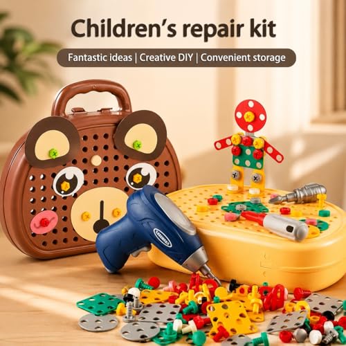 Image of Creative Toolbox Electric Drill Screwdriver Toy Set, 203 Pieces, with Lights & Sound, STEM Building Set for Kids 3+ Years, Multicolor