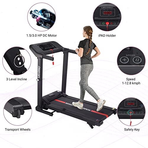 MAXPRO PTM 370 3Hp Peak DC Motor Foldable Treadmill with Free Diet Plan, Home Use Cardio Treadmill, Max Speed 12.8Km/Hr, LED Display,I Pad Holder, Max.User Weight 100Kgs, Free-Installation Assistance 3 51H+cyWfq5L
