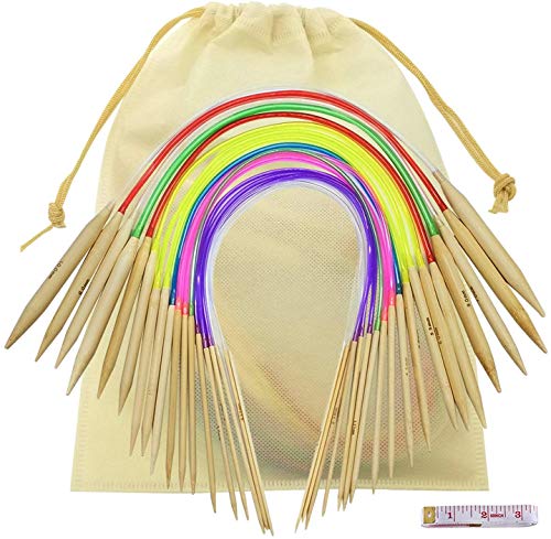Circular Knitting Needles Set, 18 Size Bamboo Round Knitting Needles Set Double Pointed Knitting Needles for Hats Gloves Socks Scarfs (40cm/15.7inch) Circular Knitting Needles Set, 18 Size Bamboo Round Knitting Needles Set Double Pointed Knitting Needles for Hats Gloves Socks Scarfs (40cm/15.7inch)