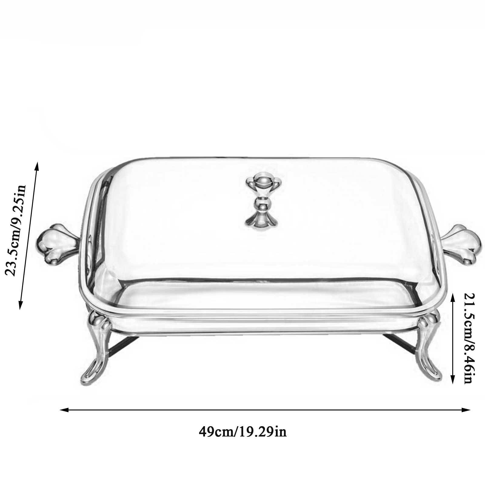 Chafing Dishes per Buffet 1 Confezione, Chafer Rettangolare in Acciaio Inox per Catering con Coperchio, Chafer e Set Scaldavivande a Buffet con Vaschetta per Cibo e Acqua, Telaio, Porta Combustibile