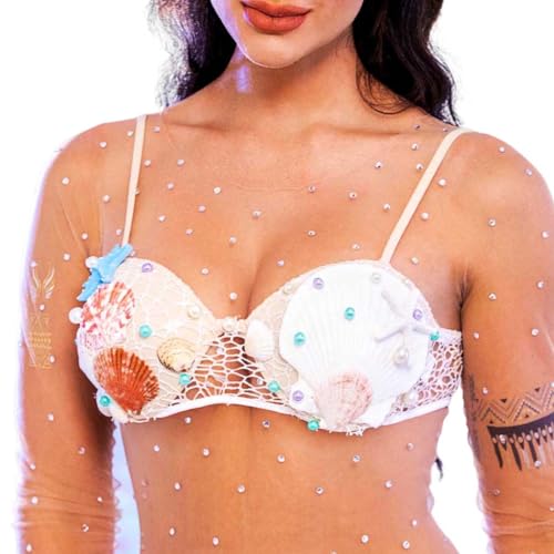 Zoestar Shell Bra Mermaid Seashell Bikini Top Starfish Chest Tops for Women White