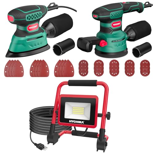 HYCHIKA Orbital Sander 3.8Amp 450W,Detail Sander Tool,30W LED Work Light,3-Tool Power Tool Set Combo Kit