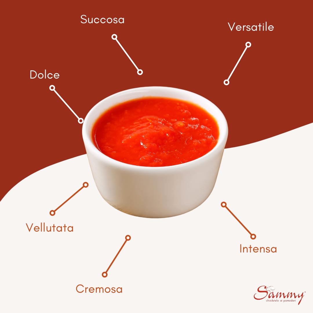 SAMMY - Passata di Pomodoro, Ideale per Sughi e Piatti Gourmet, 100% Filiera Italiana, Gusto Dolce e Intenso, 24 Pezzi in Latta da 400gr