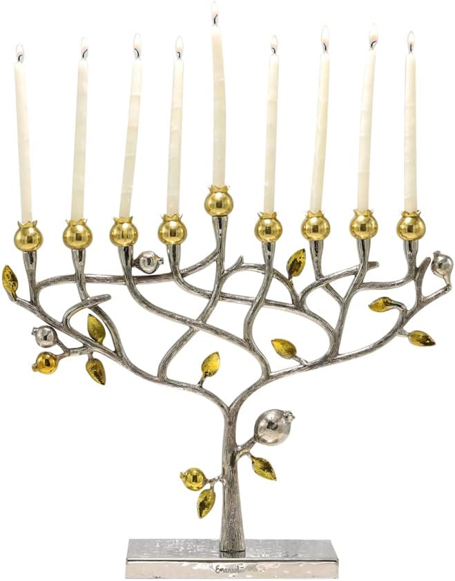 Yair Emanuel Gold & Silver Hammered Pomegranate Tree Menorah