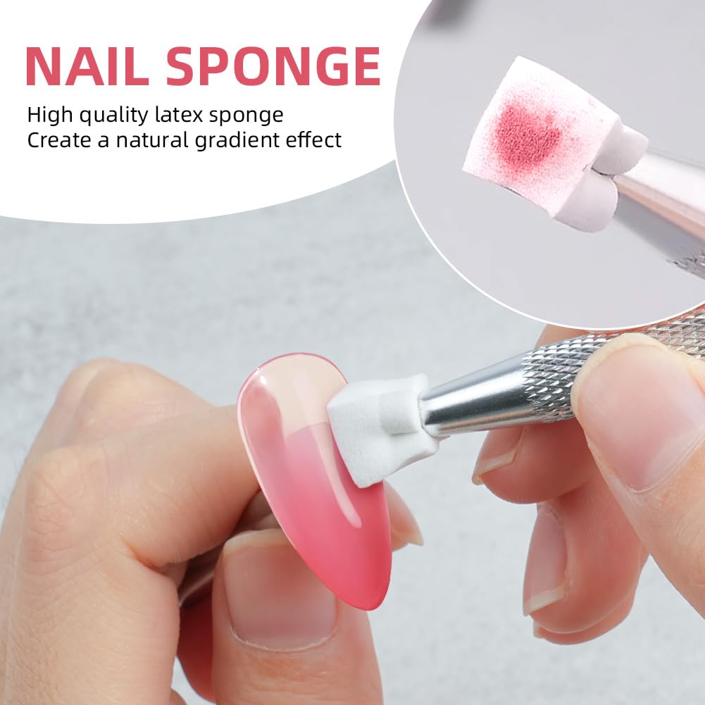 LOPHE Esponja para Uñas, 100 Pcs Esponjas Pincel Uñas, Juego de Herramientas de Sponge con Pinza para Decoración de Uñas, Cabezal de Esponja Reemplazable, Arte de Uñas con Degradado DIY (Blanco)