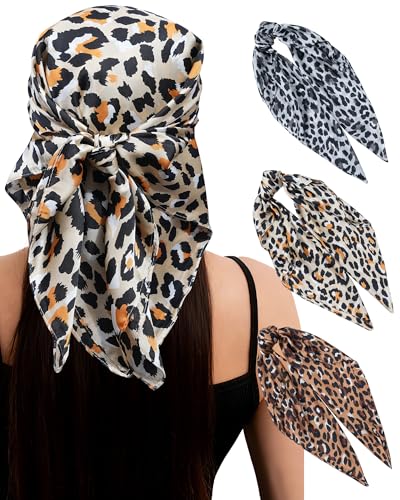 Secroma 27” Silk Head Scarves for Women -3Pcs Printed Like Satin Head Scarf for Women, Silk Bandana Scarf for Sleeping