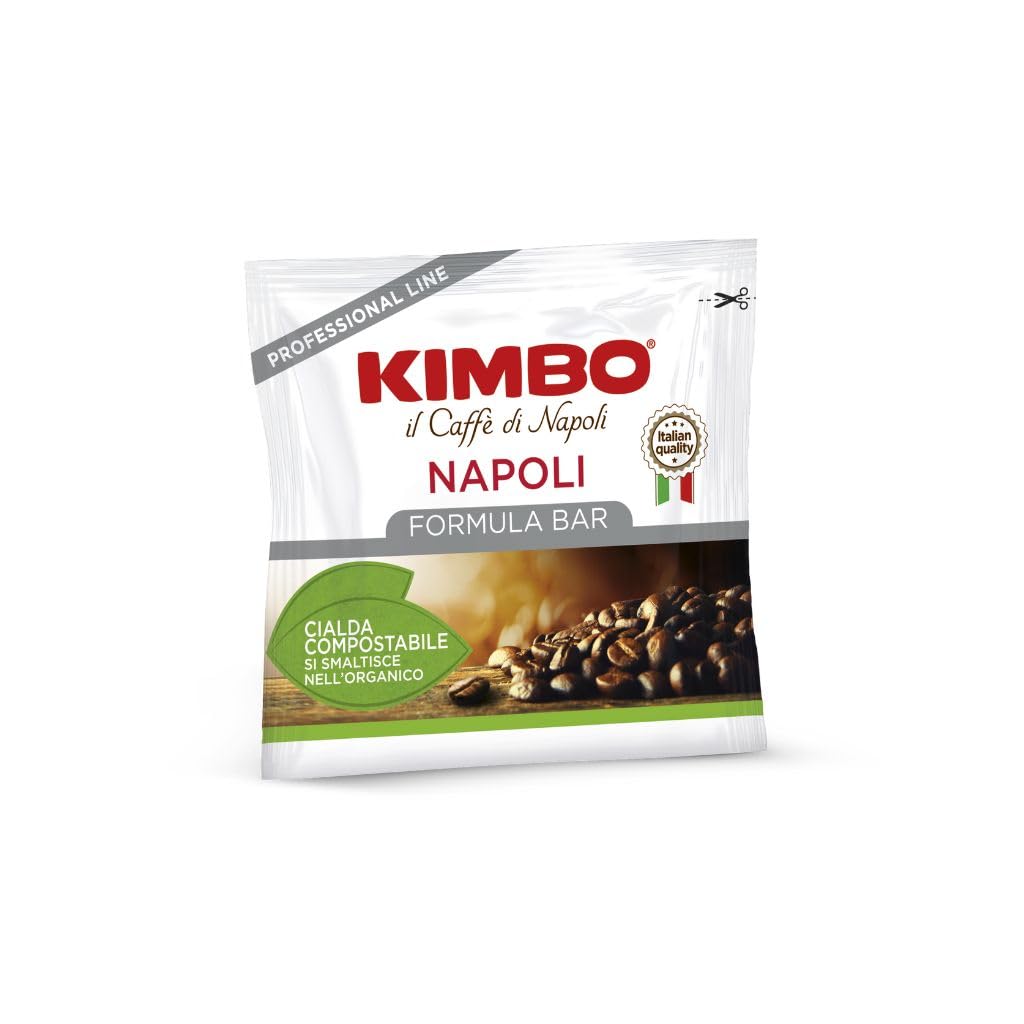 Kimbo 200 Cápsulas Cafè Compostables ESE, Miscela Napoli Professional | 2 Paquete de 100 Cápsulas, Mezcla Intensa y Cremosa tipo Formula Bar, Intensidad 10/13, Tueste Medio-Oscuro