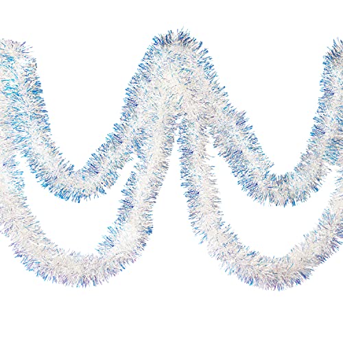 Aurorava 20 Feet By 3 Inches Tinsel Garland For Christmas, Birthday, Weddings, Party Decorations, High-Shine, Sparkly, Fluffy Twist For All-Season Indoor Outdoor Events, Crystal Iridescent #TOP1