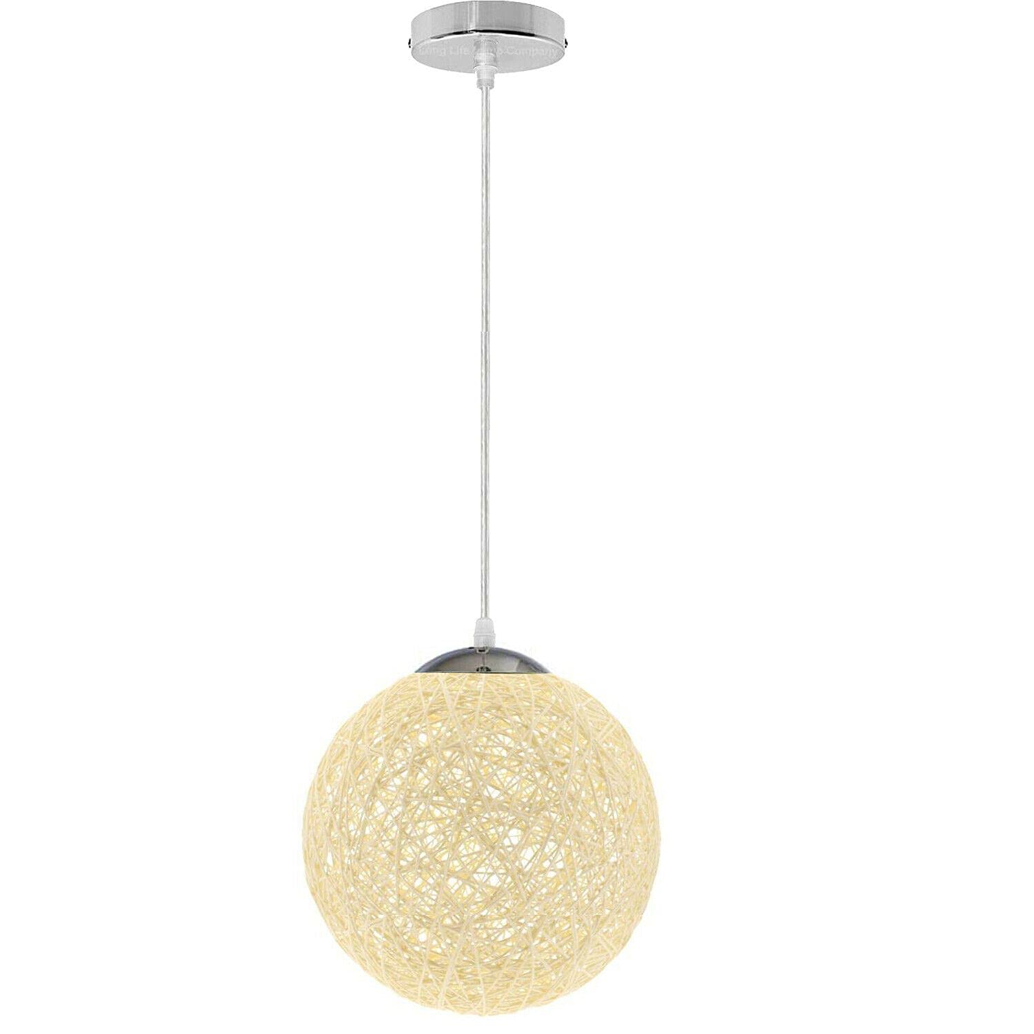 DC VOLTAGE Rattan Pendant Lamp, Woven Ball Hanging Ceiling Lamp, Wicker Rattan Shades Modern Style E27 Chandelier Hanging Light Ceiling Lighting Fixture for Living Room Bedroom