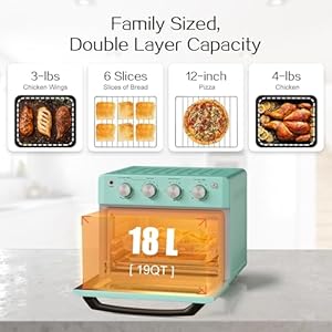 8 in 1 Air Fryer Toaster Oven, 19QT/18L 360°Convection Cooking Oven Combo w/ 1-60 Min Timer, Countertop Oven w/ 250-475°F, Temp Control, Bake/Broil/Toast/Dehydrate/Reheat (Green) 8 in 1 Air Fryer Toaster Oven 19QT18L 360Convection Cooking Oven Combo w 1 60 Min Timer Countertop Oven w 250 475F Temp Control BakeBroilToastDehydrateReheat Green
