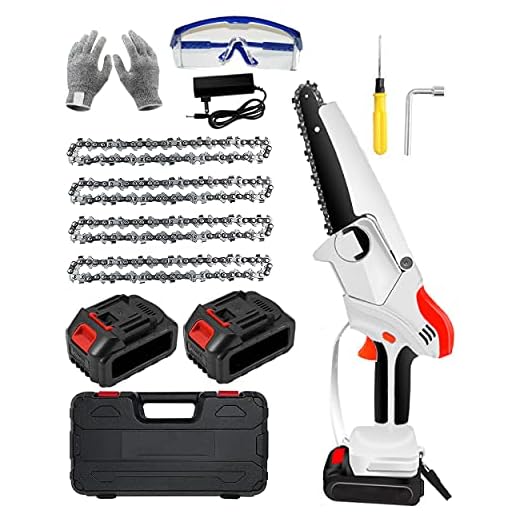 Trådlös motorsåg 15 cm med 24 V 2 batterier, mini-motorsåg batteridriven för gren träskärning trädgård träd sladdlösa kraftmotorsågar, vit