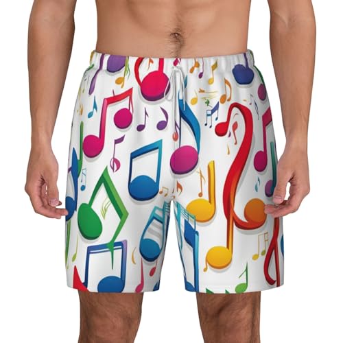 Men's Colorful Music Note Print Quick-Dry Mesh Swim Trunks Stretch Lining Beach Shorts Surfing Summer Vacations2