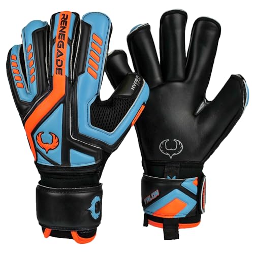 Renegade GK Talon Cyclone 2 Goalie Gloves with Pro-Tek Fingersaves | 4mm Hyper Grip & Duratek | Black, Orange, Blue Soccer Goalkeeper Gloves (Size 6, Youth, Kids, Roll Cut, Level 2)