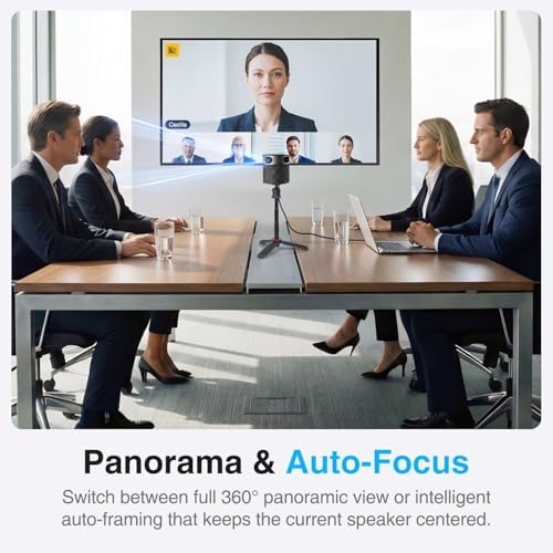 PANOCORE360 All-in-One Meeting Camera - 360° Conference Cam for PC Mac, Speaker & Mic Array, Auto Speaker Focus, 1080P Output, AI Voice Isolation, Local Recording,Compatible with Webex/Zoom/Teams/Meet - 1