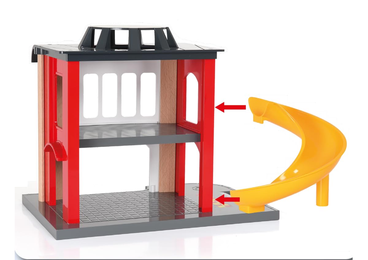 BRIO World - Caserma dei Pompieri, Accessorio Pista Trenino, Set Costruzioni in Legno, Compatibile con Tutti i Prodotti BRIO, Giocattolo per Bambini 3+ Anni