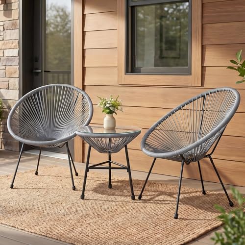Wisteria Lane 3 Piece Outdoor Bistro Set Small Patio Furniture Set with Acapulco Chairs All-Weather Outdoor Furniture for Yard Poolside Balcony Chairs Light Grey