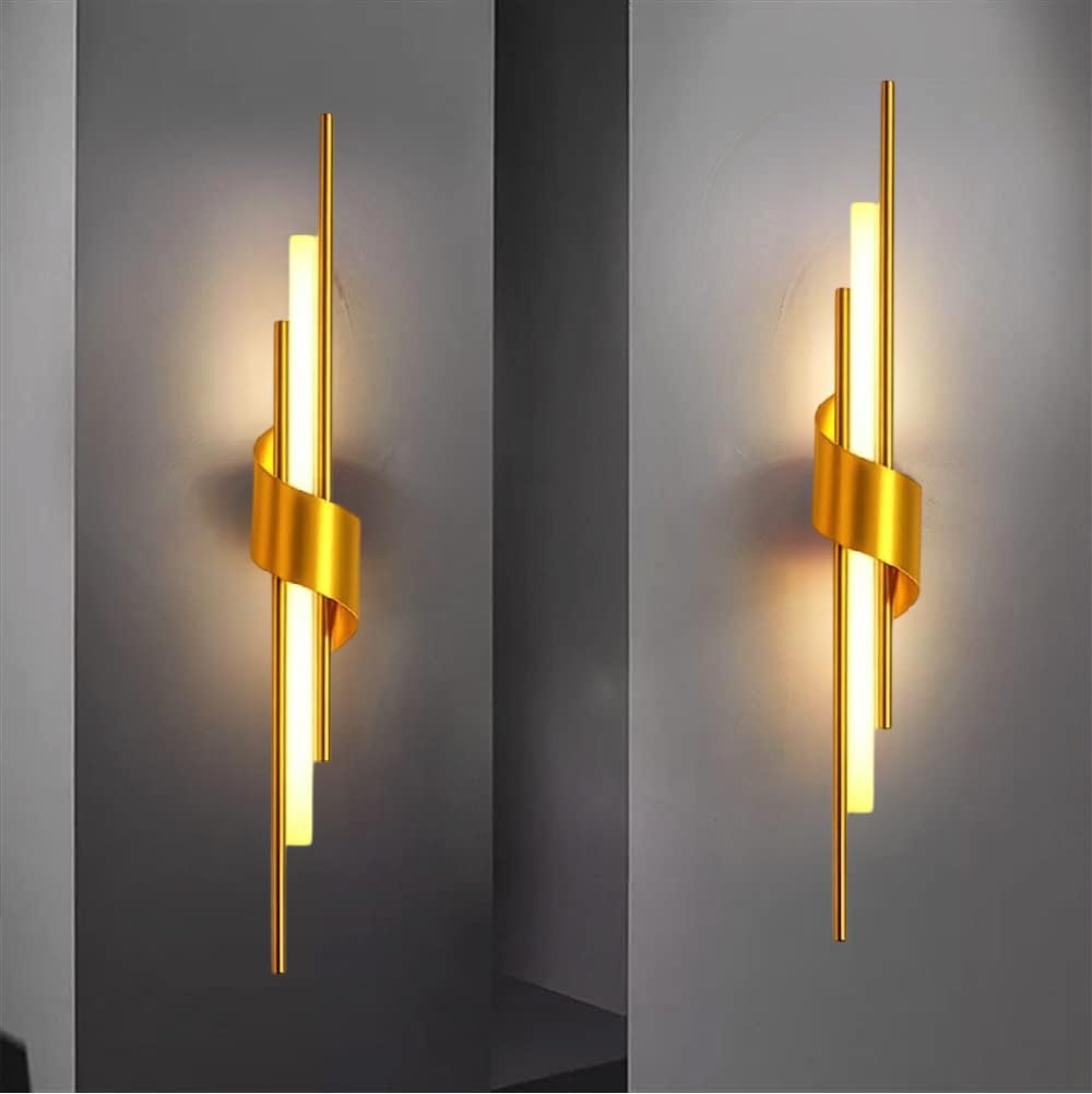 Groeien Pack of 2 | 12w Modern LED Long Wall Sconce Gold Spiral Beam Acylic Wall Light for Bedroom Living Room Corridor Lighting Fixtures Wall Mount (Spiral Beam, 2)