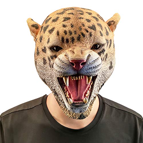 PartyHop Leopard Mask Animal Latex Full Head Realistic Masks Fancy Dress for Halloween Carnival Costume Party