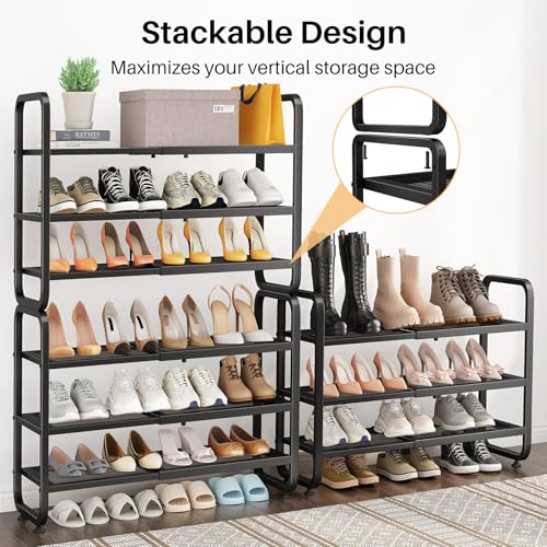 Image of SNTD Shoe Rack - Expandable Shoe Organizer for Closet, Adjustable Metal Shoe Shelf Storage, Stackable Long Shoe Stand Holder for Garage, Entryway, Door Entrance (Black, 3-Tier)