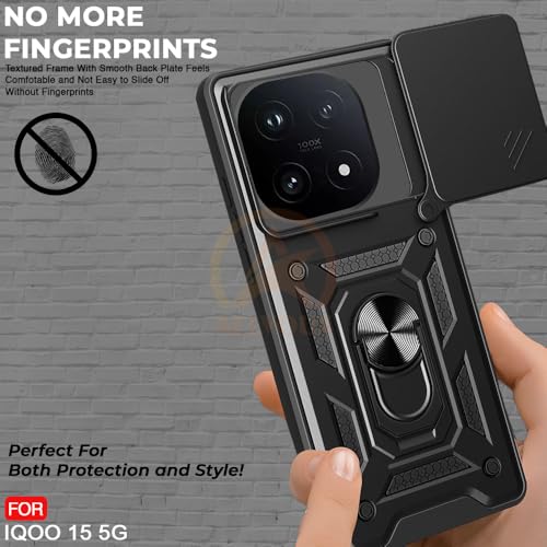 Image of Armor Bumper Back Cover Case for IQOO 15 5G Rotating Camera Cover, Ring Holder & Kickstand | Heavy Duty & 360 Degree Protection IQOO 15 5G Back Cover (Black)