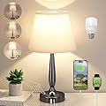 Kakanuo Touch Bedside Lamp for Bedroom with USB C Port, Small Touch Table Lamp with 2 USB Charging Ports, 3 Way Dimmable Nightstand Lamp for Living Room and Office - White (LED Bulb Included)